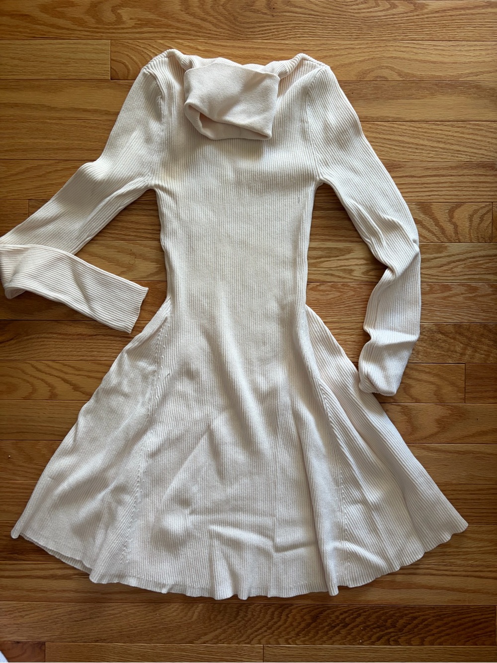 Zara Cream Ribbed Long-Sleeve Fit-and-Flare Dress